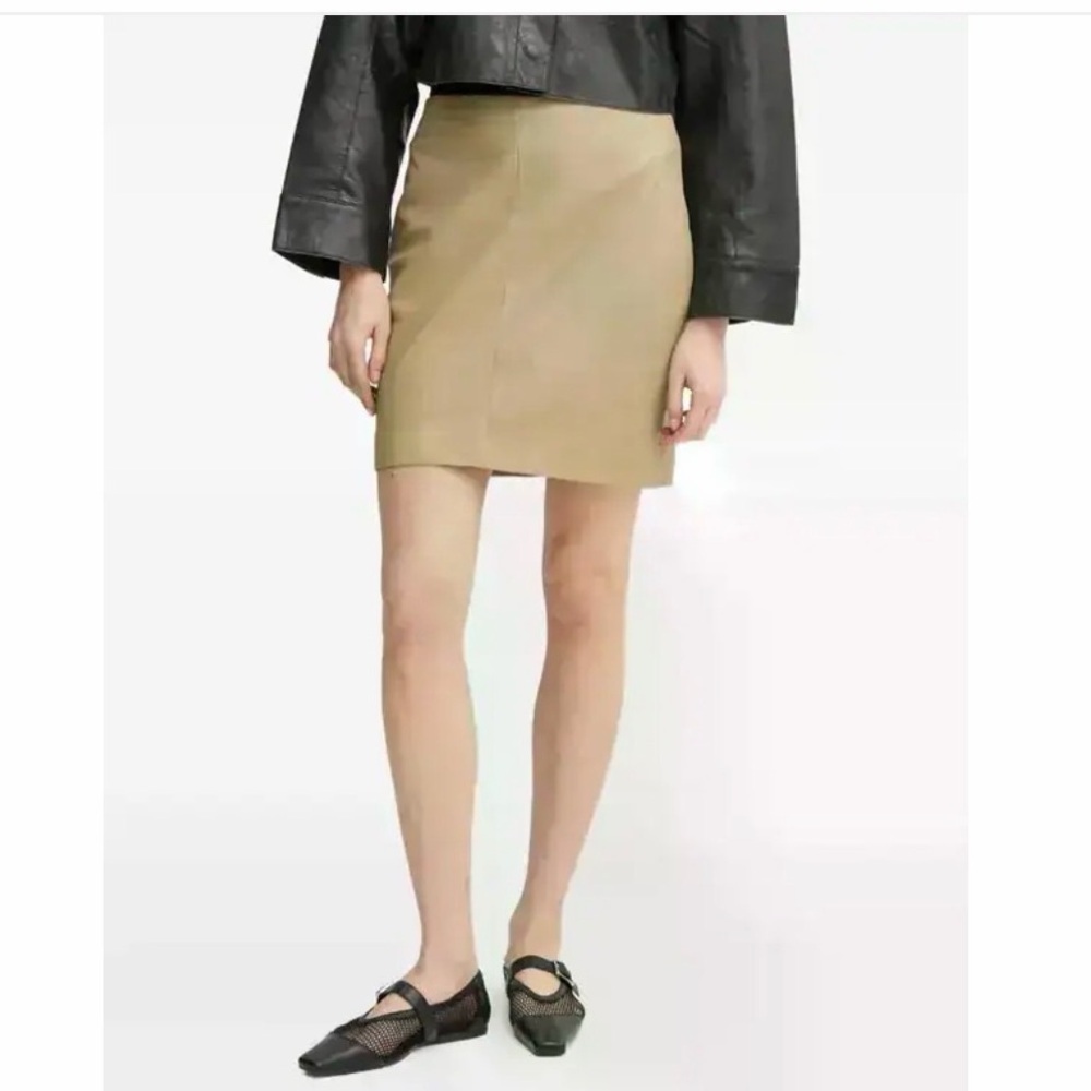 Neutral tan leather Mini Skirt Zip Back Vent | Day Birger et Mikkelsen - Picture 1 of 4